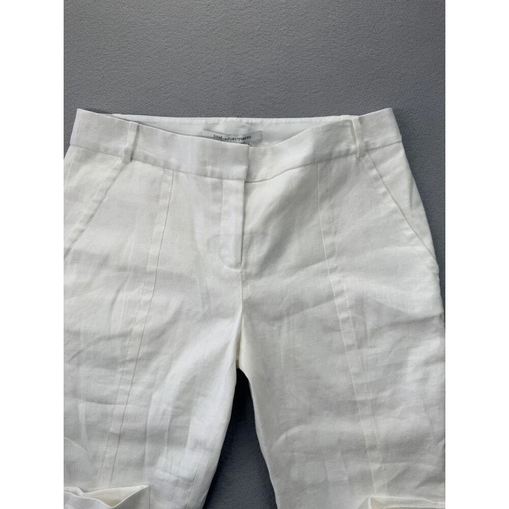 Diane Von Furstenberg Carissa Linen Blend White Bootcut Pants Women’s 8 NWT